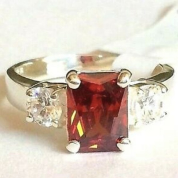 Sterling Silver Garnet Cocktail Ring 6 7 9 10 Red Cubic Zirconia 925 CZ NWT - Picture 3 of 8